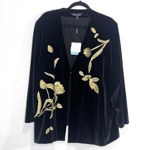 Ming Wang Jacket Plus Size 3X Black Velvet Gold Floral Embroidered Velour NWT